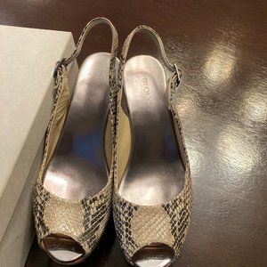 JIMMY CHOO Snake Print Leather Wedge Sandals 3" Cork Heels Size 40.5 / 10 B